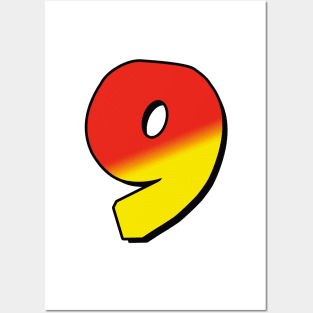 Number 9 red / yellow Posters and Art